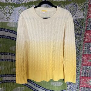 J. Crew Yellow Ombre Limited Edition Cable Knit Cashmere Sweater Size Medium